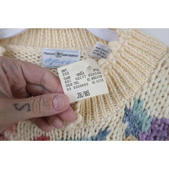 Deadstock Vintage 90s Streetwear Womens Medium Hand Knit Flower Floral Sweater - Picture 5 of 15